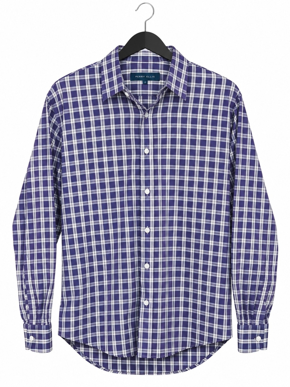 Perry Ellis Purple & White Plaid Long-Sleeve Button-Down Shirt
